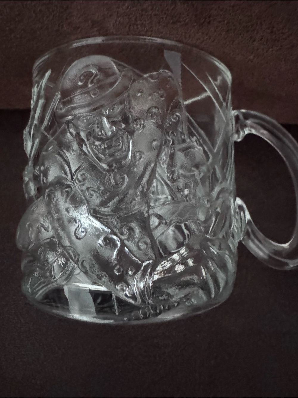 1995 Batman Forever McDonald's The Riddler Glass Cup Mug Embossed DC Comics